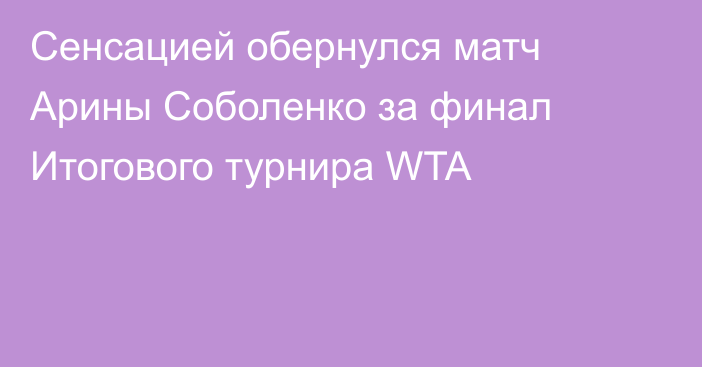 Сенсацией обернулся матч Арины Соболенко за финал Итогового турнира WTA