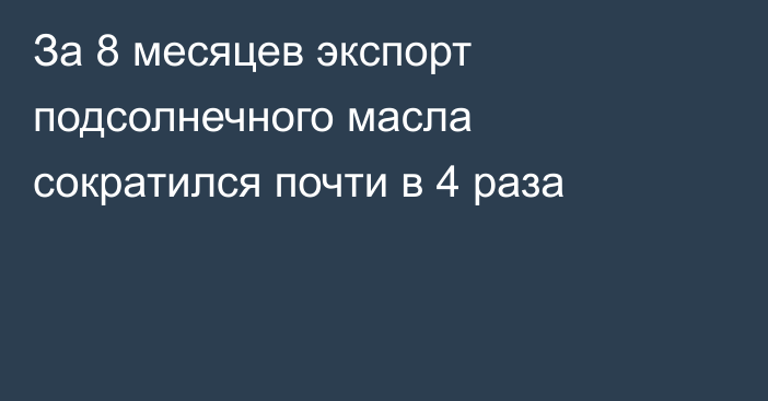 За 8 месяцев экспорт подсолнечного масла сократился почти в 4 раза