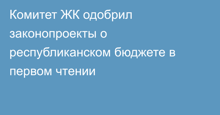 Комитет ЖК одобрил законопроекты о республиканском бюджете в первом чтении