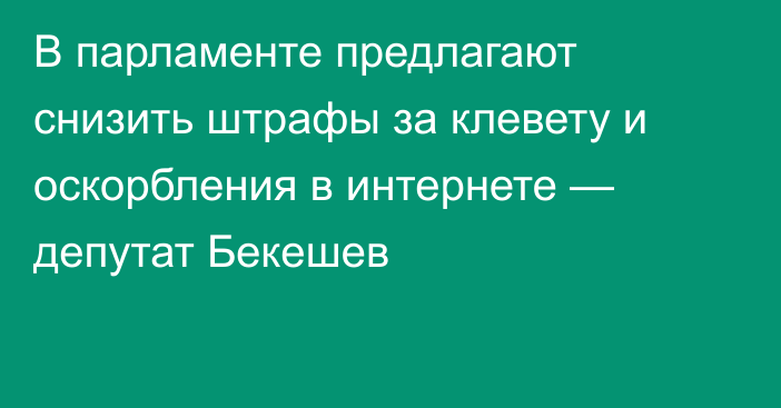 В парламенте предлагают снизить штрафы за клевету и оскорбления в интернете — депутат Бекешев