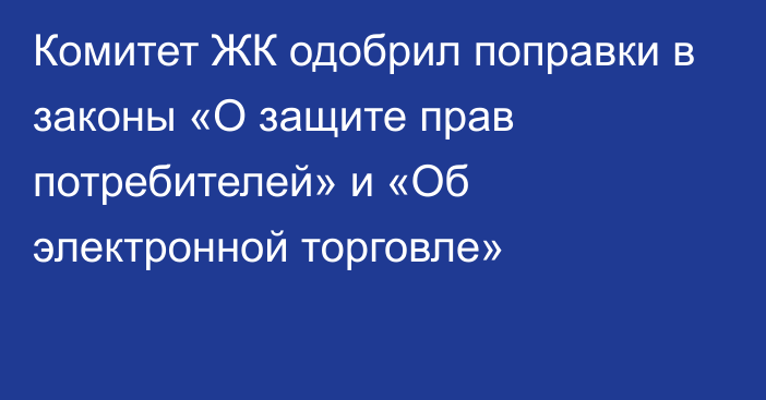 Комитет ЖК одобрил поправки в законы «О защите прав потребителей» и «Об электронной торговле»