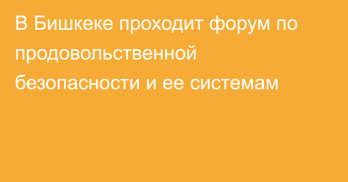 В Бишкеке проходит форум по продовольственной безопасности и ее системам