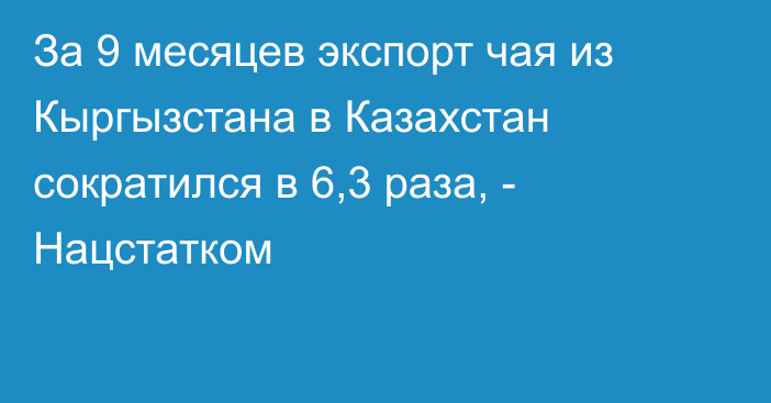 За 9 месяцев экспорт чая из Кыргызстана в Казахстан сократился в 6,3 раза, - Нацстатком 