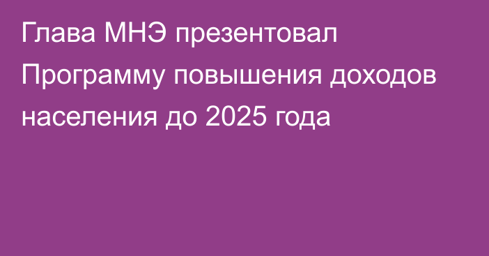 Глава МНЭ презентовал Программу повышения доходов населения до 2025 года