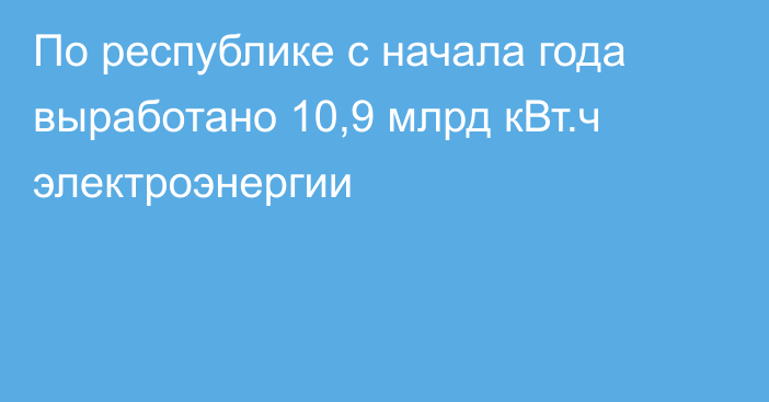 По республике с начала года выработано 10,9 млрд кВт.ч электроэнергии