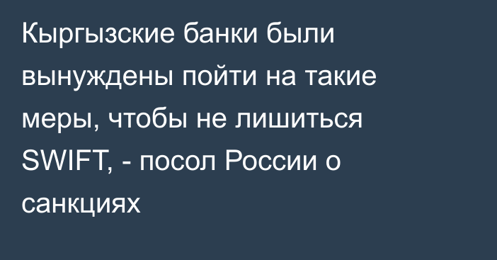 Кыргызские банки были вынуждены пойти на такие меры, чтобы не лишиться SWIFT, - посол России о санкциях