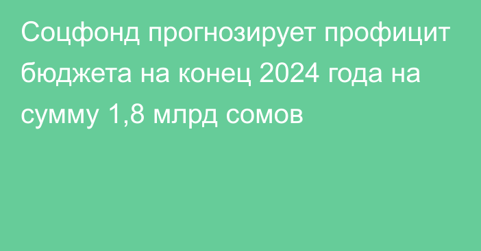 Соцфонд прогнозирует профицит бюджета на конец 2024 года на сумму 1,8 млрд сомов