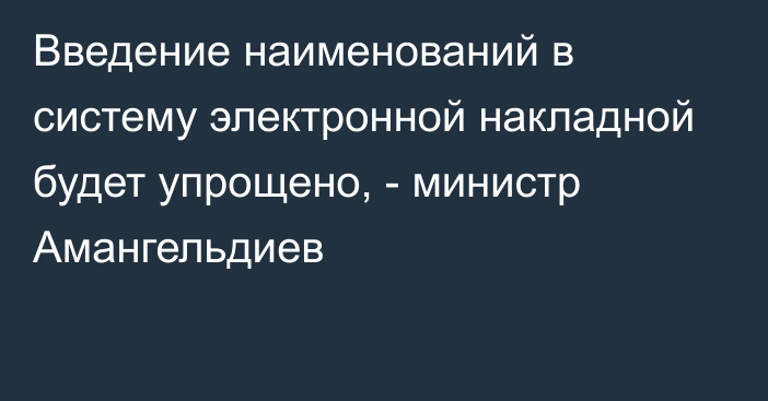 Введение наименований в систему электронной накладной будет упрощено, - министр Амангельдиев