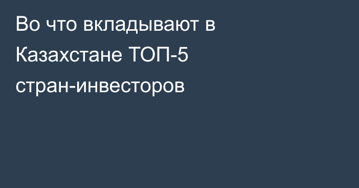 Во что вкладывают в Казахстане ТОП-5 стран-инвесторов