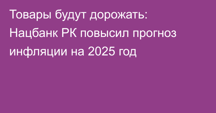 Товары будут дорожать: Нацбанк РК повысил прогноз инфляции на 2025 год