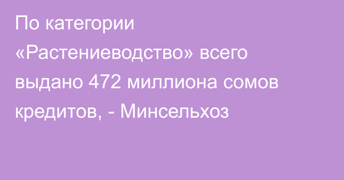 По категории «Растениеводство» всего выдано 472 миллиона сомов кредитов, - Минсельхоз 