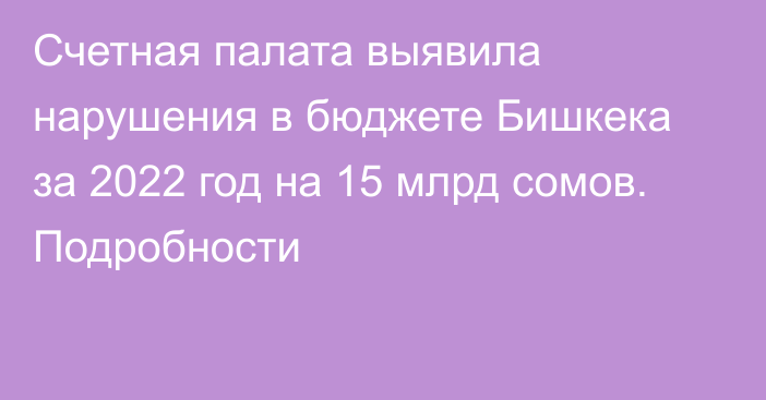 Счетная палата выявила нарушения в бюджете Бишкека за 2022 год на 15 млрд сомов. Подробности