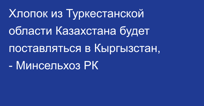 Хлопок из Туркестанской области Казахстана будет поставляться в Кыргызстан, - Минсельхоз РК