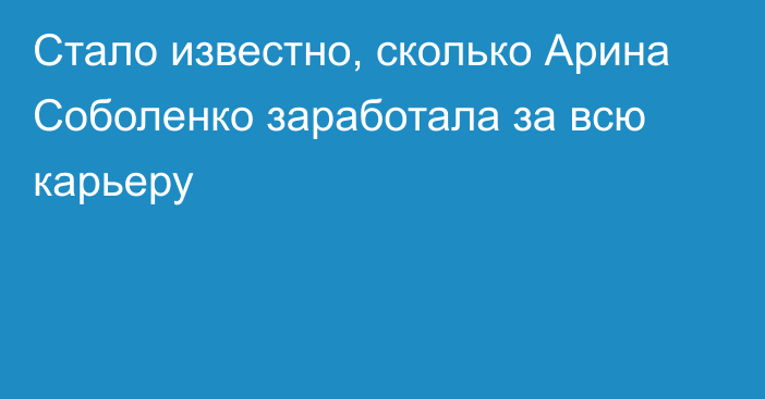 Стало известно, сколько Арина Соболенко заработала за всю карьеру