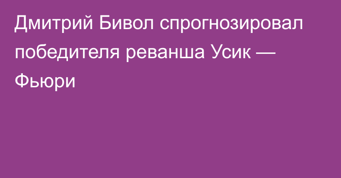 Дмитрий Бивол спрогнозировал победителя реванша Усик — Фьюри