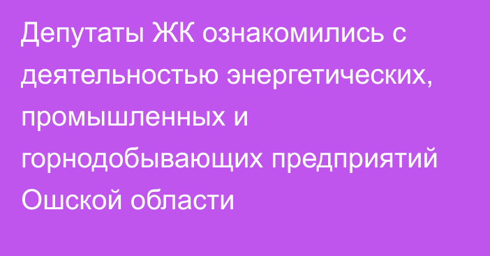 Депутаты ЖК ознакомились с деятельностью энергетических, промышленных и горнодобывающих предприятий Ошской области