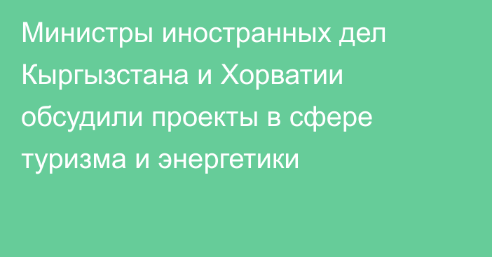 Министры иностранных дел Кыргызстана и Хорватии обсудили проекты в сфере туризма и энергетики