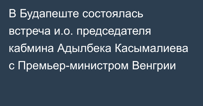 В Будапеште состоялась встреча и.о. председателя кабмина Адылбека Касымалиева с Премьер-министром Венгрии