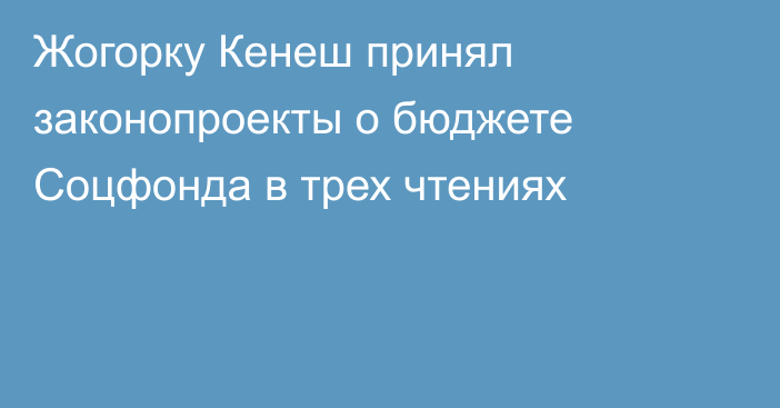 Жогорку Кенеш принял законопроекты о бюджете Соцфонда в трех чтениях