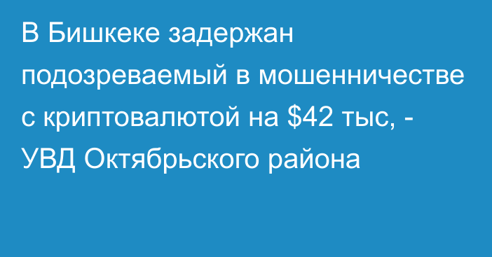 В Бишкеке задержан подозреваемый в мошенничестве с криптовалютой на $42 тыс, - УВД Октябрьского района