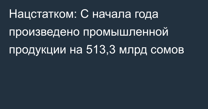 Нацстатком: С начала года произведено промышленной продукции на 513,3 млрд сомов