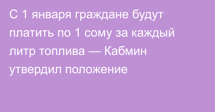 С 1 января граждане будут платить по 1 сому за каждый литр топлива — Кабмин утвердил положение