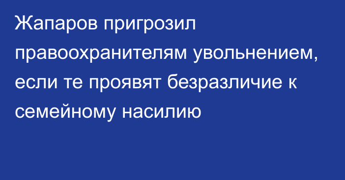 Жапаров пригрозил правоохранителям увольнением, если те проявят безразличие к семейному насилию