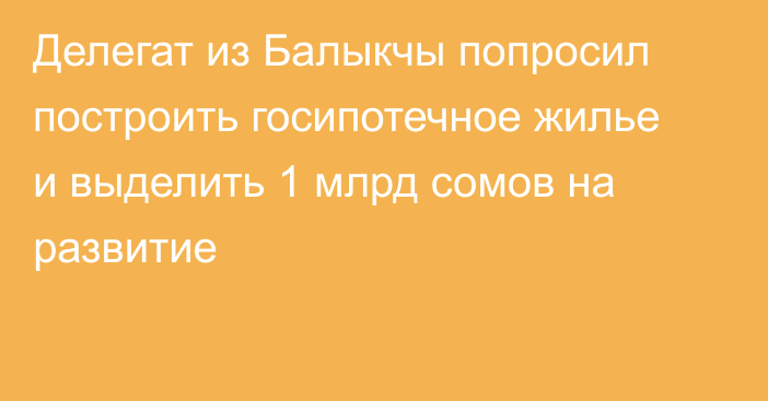 Делегат из Балыкчы попросил построить госипотечное жилье и выделить 1 млрд сомов на развитие