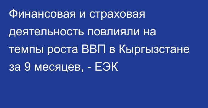 Финансовая и страховая деятельность повлияли на темпы роста ВВП в Кыргызстане за 9 месяцев, - ЕЭК