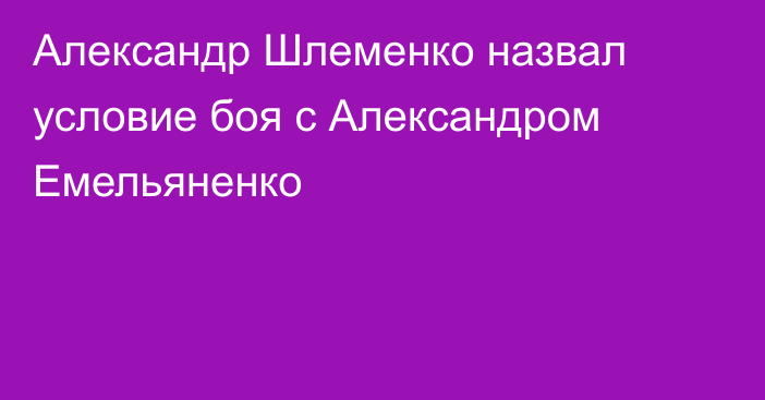 Александр Шлеменко назвал условие боя с Александром Емельяненко