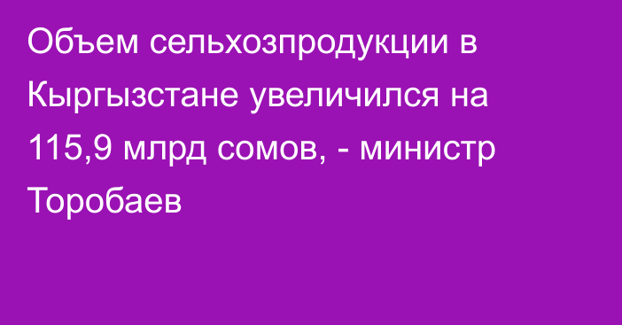 Объем сельхозпродукции в Кыргызстане увеличился на 115,9 млрд сомов, - министр Торобаев