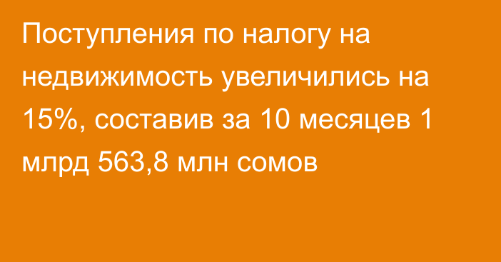 Поступления по налогу на недвижимость увеличились на 15%, составив за 10 месяцев 1 млрд 563,8 млн сомов