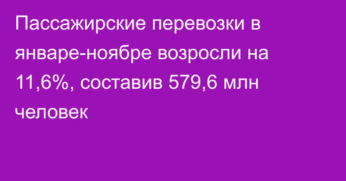 Пассажирские перевозки в январе-ноябре возросли на 11,6%, составив 579,6 млн человек