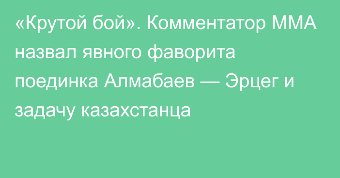 «Крутой бой». Комментатор ММА назвал явного фаворита поединка Алмабаев — Эрцег и задачу казахстанца