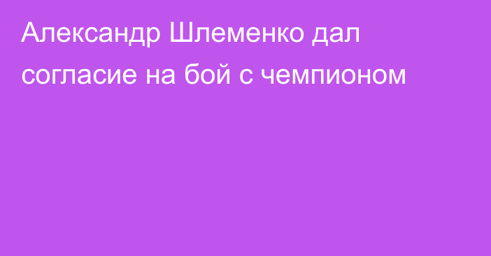 Александр Шлеменко дал согласие на бой с чемпионом