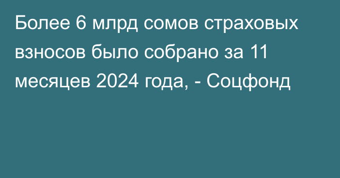 Более 6 млрд сомов страховых взносов было собрано за 11 месяцев 2024 года, - Соцфонд