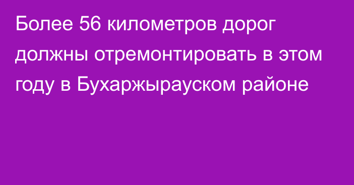 Более 56 километров дорог должны отремонтировать в этом году в Бухаржырауском районе