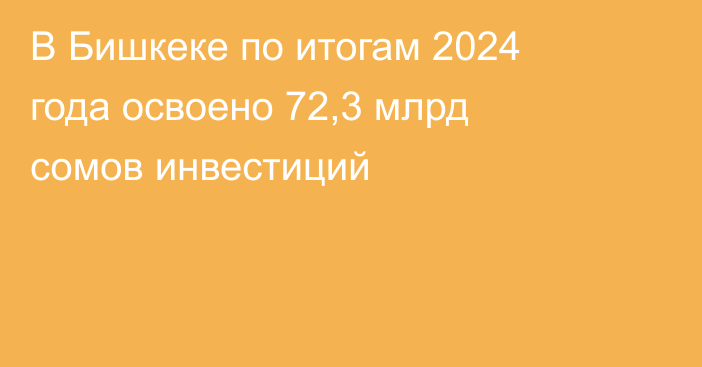 В Бишкеке по итогам 2024 года освоено 72,3 млрд сомов инвестиций