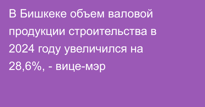 В Бишкеке объем валовой продукции строительства в 2024 году увеличился на 28,6%, - вице-мэр