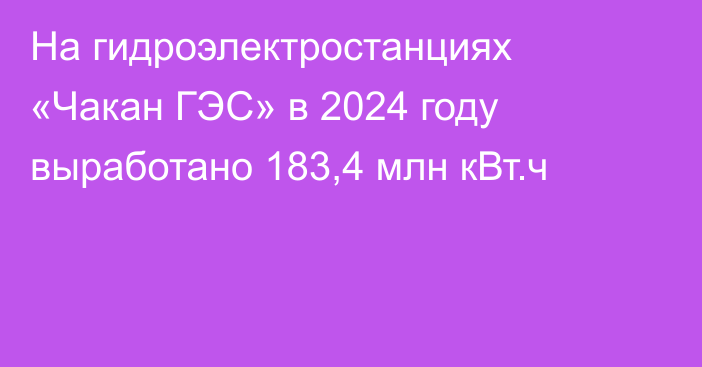 На гидроэлектростанциях «Чакан ГЭС» в 2024 году выработано 183,4 млн кВт.ч
