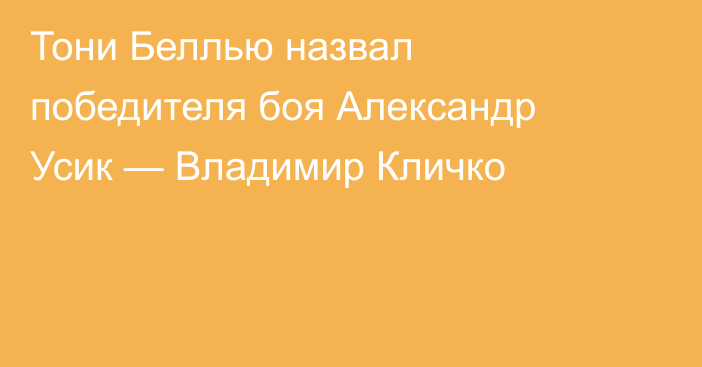 Тони Беллью назвал победителя боя Александр Усик — Владимир Кличко