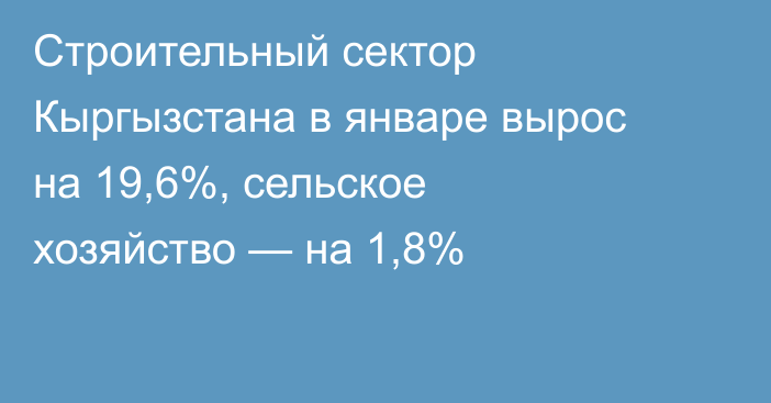 Строительный сектор Кыргызстана в январе вырос на 19,6%, сельское хозяйство — на 1,8%