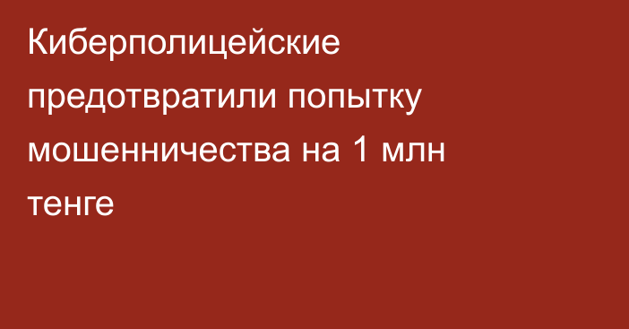 Киберполицейские предотвратили попытку мошенничества на 1 млн тенге