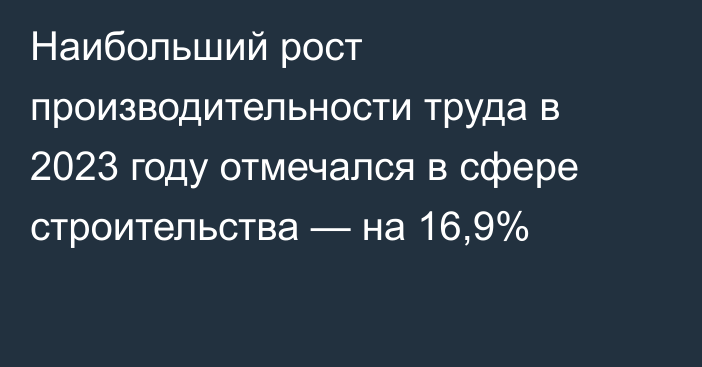 Наибольший рост производительности труда в 2023 году отмечался в сфере строительства — на 16,9%