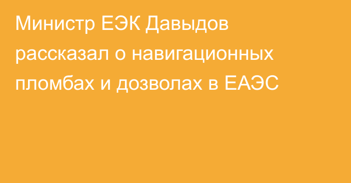 Министр ЕЭК Давыдов рассказал о навигационных пломбах и дозволах в ЕАЭС