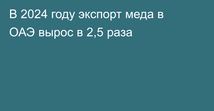 В 2024 году экспорт меда в ОАЭ вырос в 2,5 раза