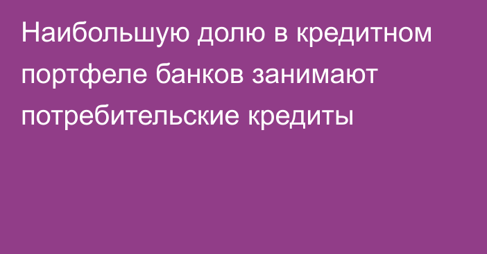 Наибольшую долю в кредитном портфеле банков занимают потребительские кредиты