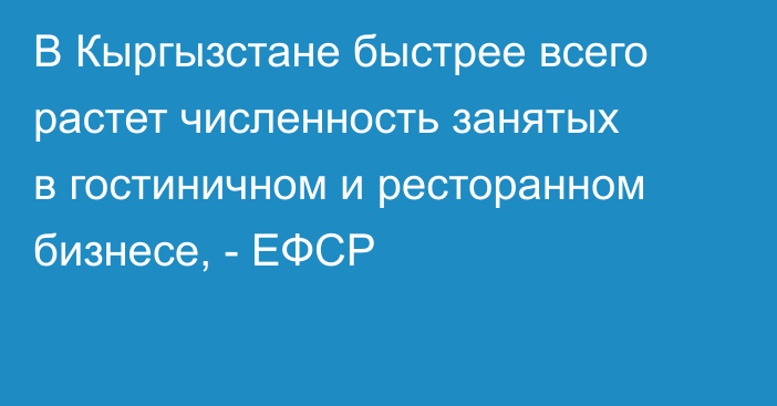 В Кыргызстане быстрее всего растет численность занятых в гостиничном и ресторанном бизнесе, - ЕФСР