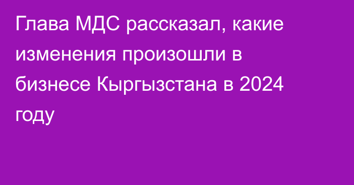 Глава МДС рассказал, какие изменения произошли в бизнесе Кыргызстана в 2024 году