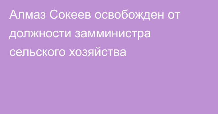 Алмаз Сокеев освобожден от должности замминистра сельского хозяйства